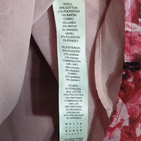 White House Black Market Sleeveless Pink Floral Tie Neck Blouse SZ 4 - Picture 6 of 7